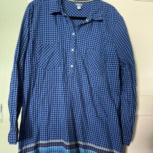 Aerie XXL Shirt. Tunic length. Womens Plaid Blue Long Sleeve Button Front.